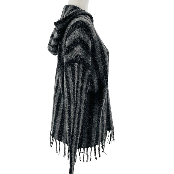T by Alexander Wang Gray Stripe Hooded Fringe Designer Pullover Sweater Size XS - Picture 2 of 12